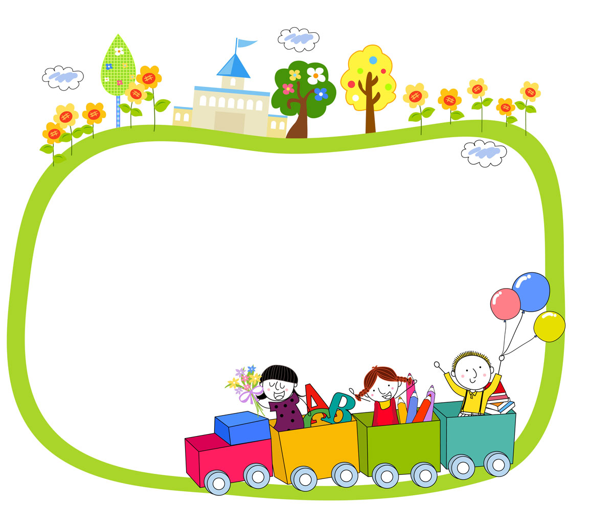 cartoon of school children on a train