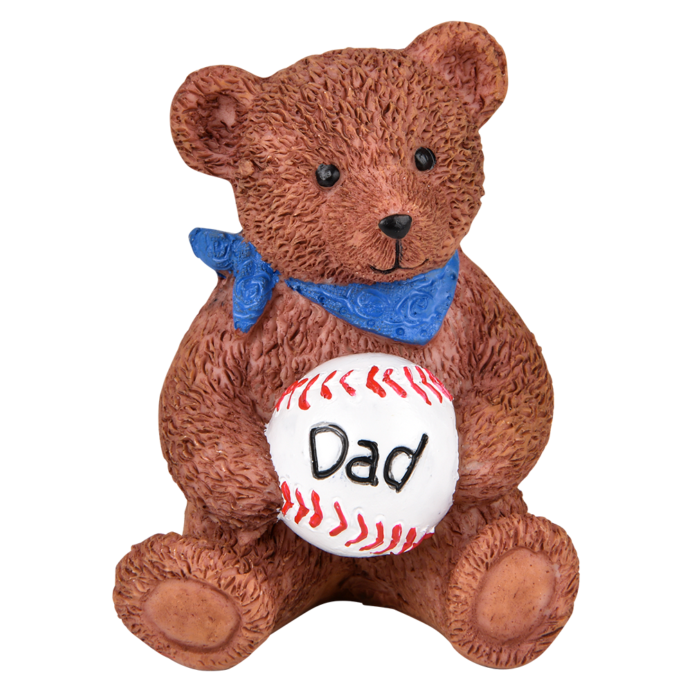 teddy bear holding a baseball that says Dad