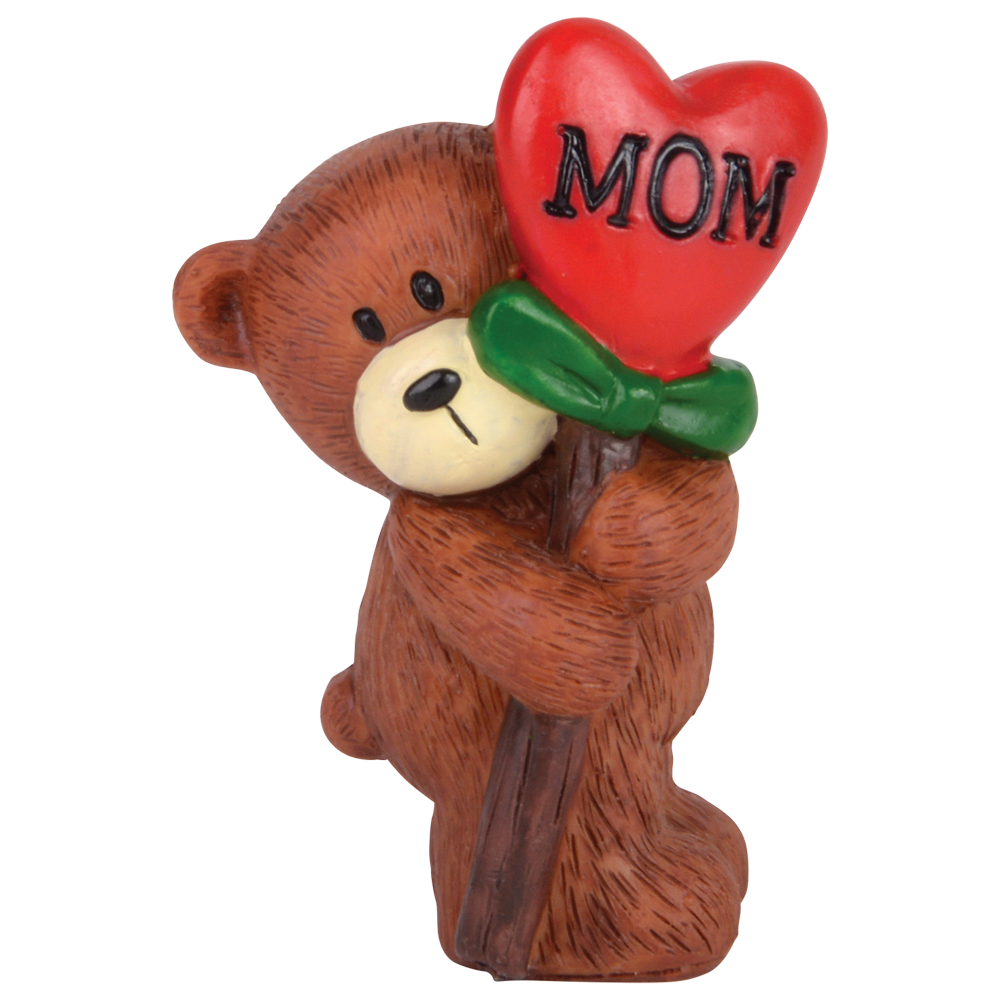 teddy bear holding a heart that says mom